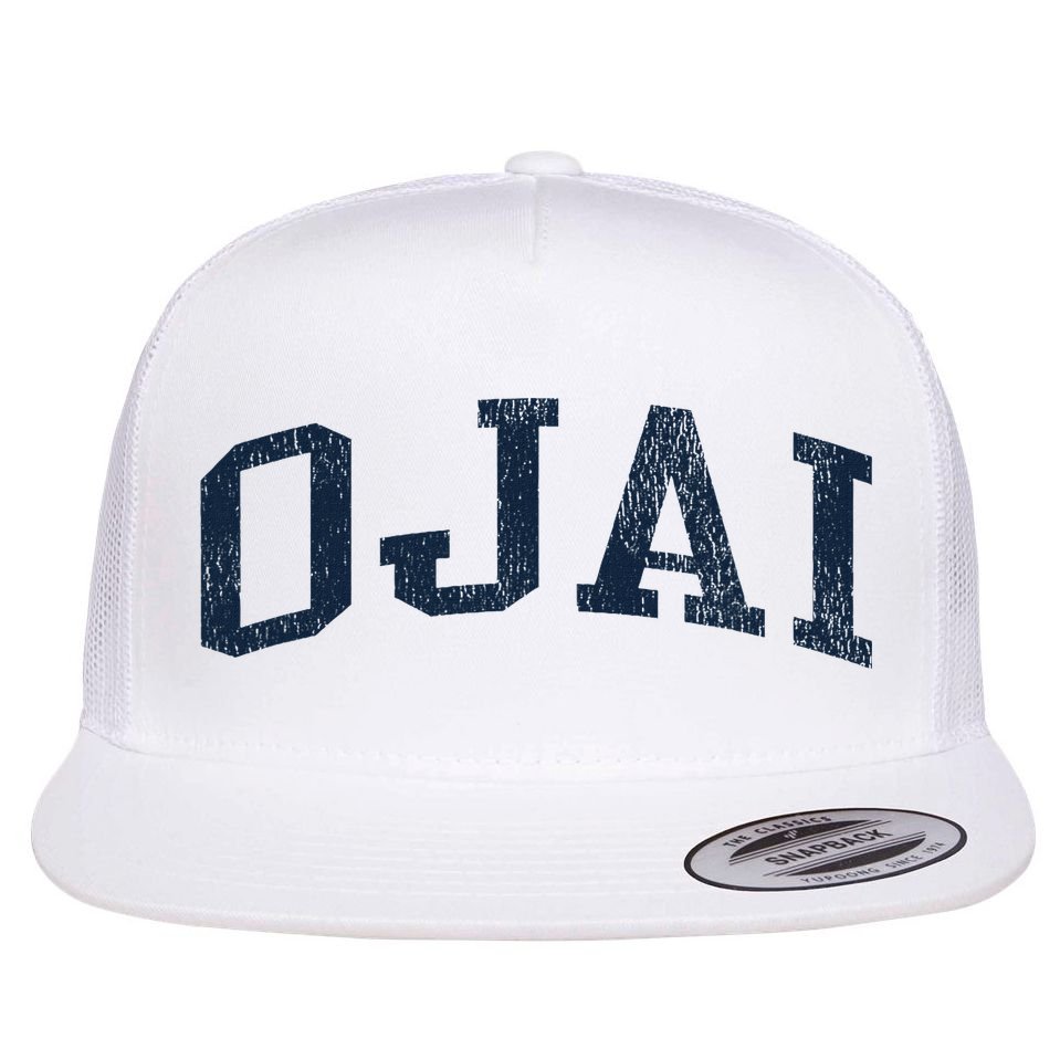 Ojai Ca Vintage Athletic Sports Jsn2 Print Flat Bill Trucker Hat