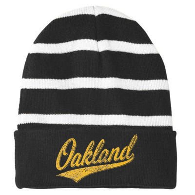 OAKLAND CALIFORNIA VARSITY SCRIPT CLASSIC SPORT JERSEY STYLE Striped Beanie with Solid Band