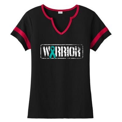 Ovarian Cancer Warrior Meaningful Gift Teal Military Style Awareness Gift Ladies Halftime Notch Neck Tee