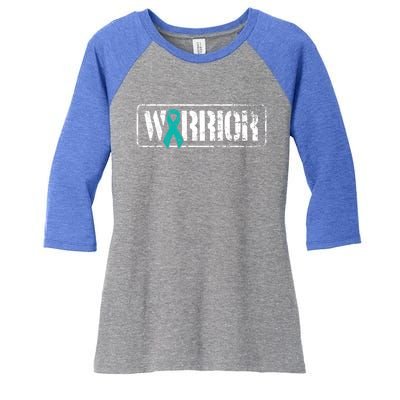 Ovarian Cancer Warrior Meaningful Gift Teal Military Style Awareness Gift Women's Tri-Blend 3/4-Sleeve Raglan Shirt