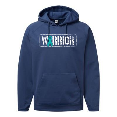 Ovarian Cancer Warrior Meaningful Gift Teal Military Style Awareness Gift Performance Fleece Hoodie