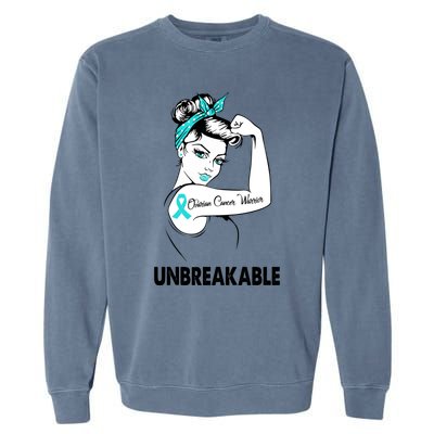 Ovarian Cancer Warrior Unbreakable Gift Awareness Cool Gift Garment-Dyed Sweatshirt