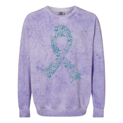 Ovarian Cancer Warrior Teal Ribbon Awareness Gift Colorblast Crewneck Sweatshirt