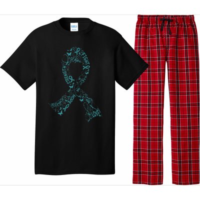 Ovarian Cancer Warrior Teal Ribbon Awareness Gift Pajama Set