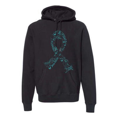 Ovarian Cancer Warrior Teal Ribbon Awareness Gift Premium Hoodie