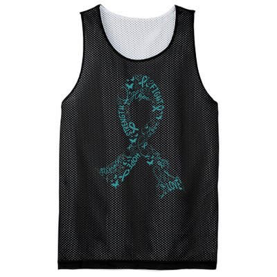 Ovarian Cancer Warrior Teal Ribbon Awareness Gift Mesh Reversible Basketball Jersey Tank