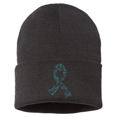 Ovarian Cancer Warrior Teal Ribbon Awareness Gift Sustainable Knit Beanie