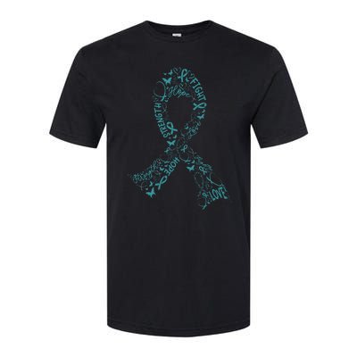 Ovarian Cancer Warrior Teal Ribbon Awareness Gift Softstyle CVC T-Shirt