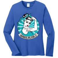 Ovarian Cancer Warrior Unbreakable Ovarian Cancer Awareness Gift Ladies Long Sleeve Shirt