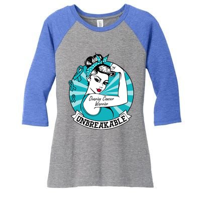 Ovarian Cancer Warrior Unbreakable Ovarian Cancer Awareness Gift Women's Tri-Blend 3/4-Sleeve Raglan Shirt