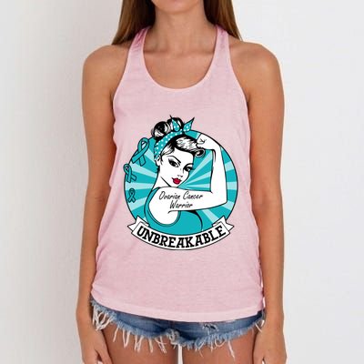 Ovarian Cancer Warrior Unbreakable Ovarian Cancer Awareness Gift Women's Knotted Racerback Tank