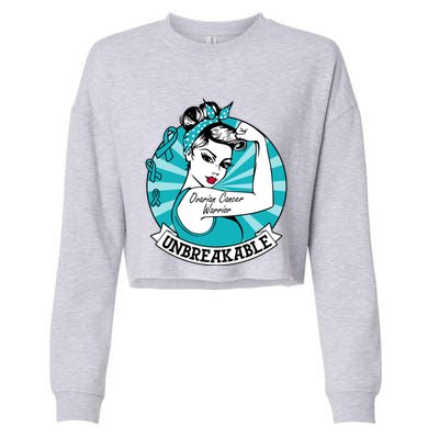 Ovarian Cancer Warrior Unbreakable Ovarian Cancer Awareness Gift Cropped Pullover Crew