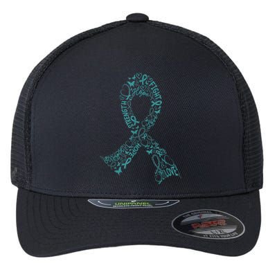 Ovarian Cancer Warrior Teal Ribbon Awareness Gift Flexfit Unipanel Trucker Cap