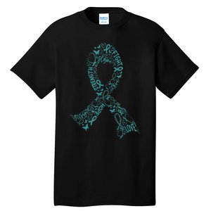 Ovarian Cancer Warrior Teal Ribbon Awareness Gift Tall T-Shirt