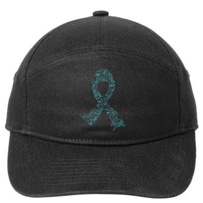 Ovarian Cancer Warrior Teal Ribbon Awareness Gift 7-Panel Snapback Hat