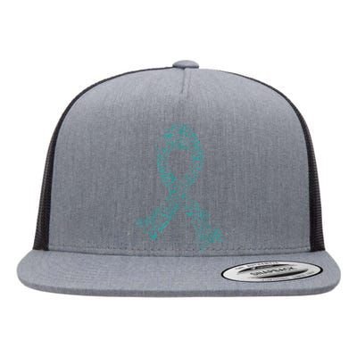 Ovarian Cancer Warrior Teal Ribbon Awareness Gift Flat Bill Trucker Hat