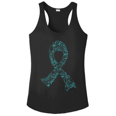 Ovarian Cancer Warrior Teal Ribbon Awareness Gift Ladies PosiCharge Competitor Racerback Tank