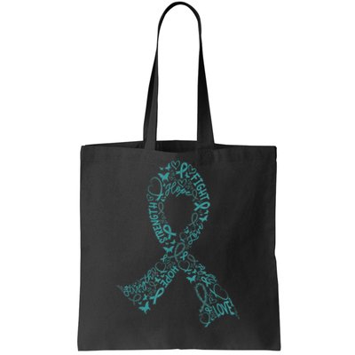 Ovarian Cancer Warrior Teal Ribbon Awareness Gift Tote Bag