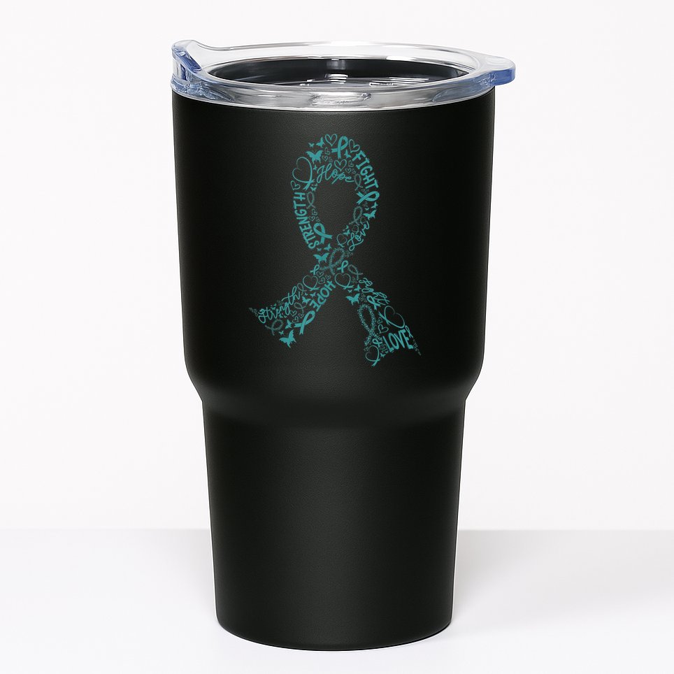 Ovarian Cancer Warrior Teal Ribbon Awareness Gift Tumbler