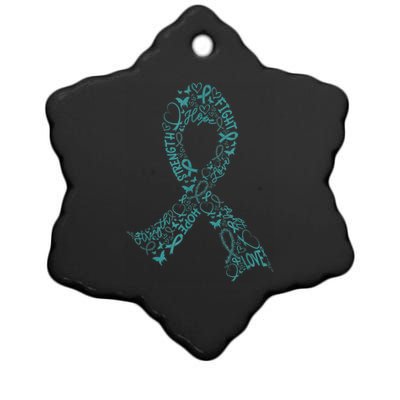 Ovarian Cancer Warrior Teal Ribbon Awareness Gift Ceramic Star Ornament