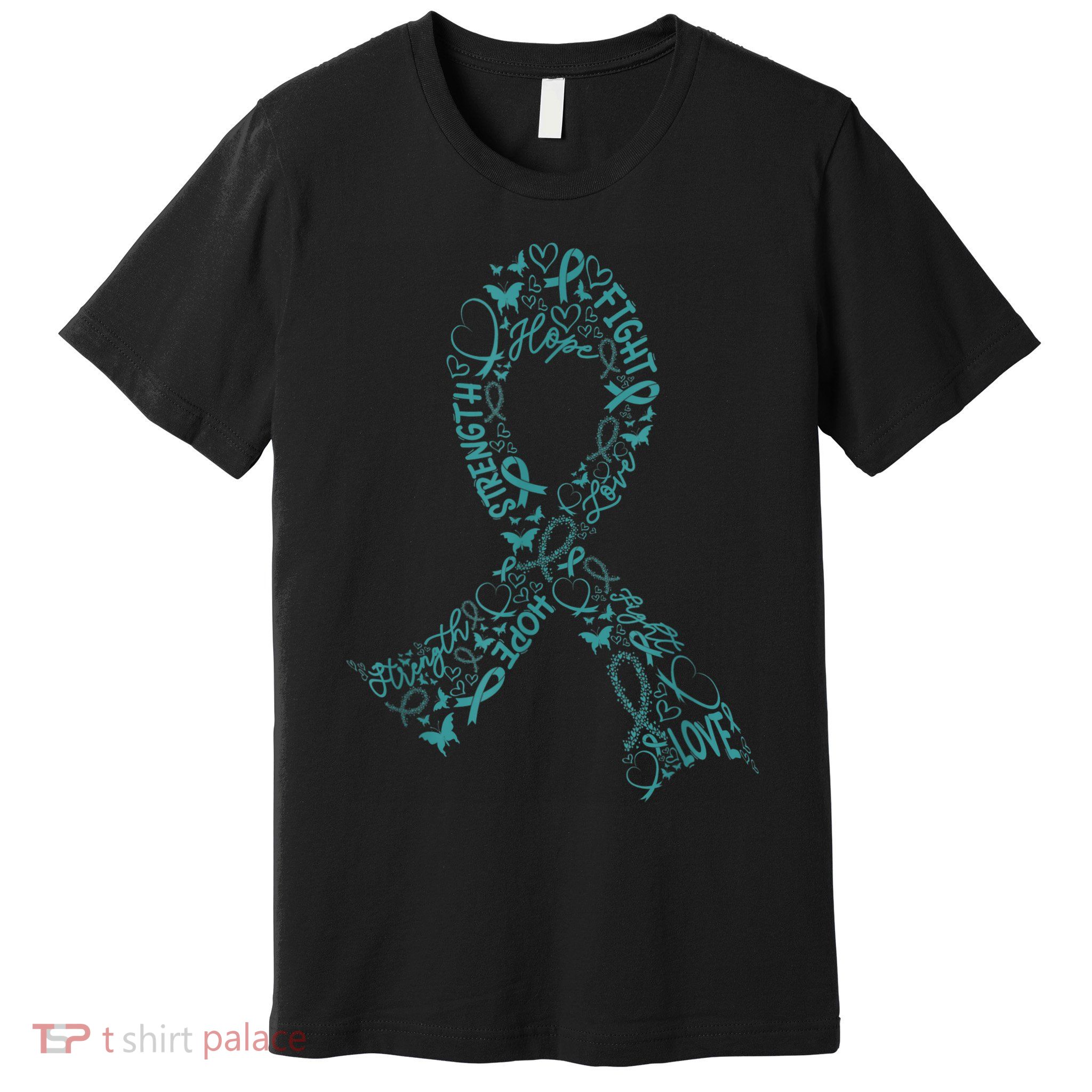 Ovarian Cancer Warrior Teal Ribbon Awareness Gift Premium T-Shirt
