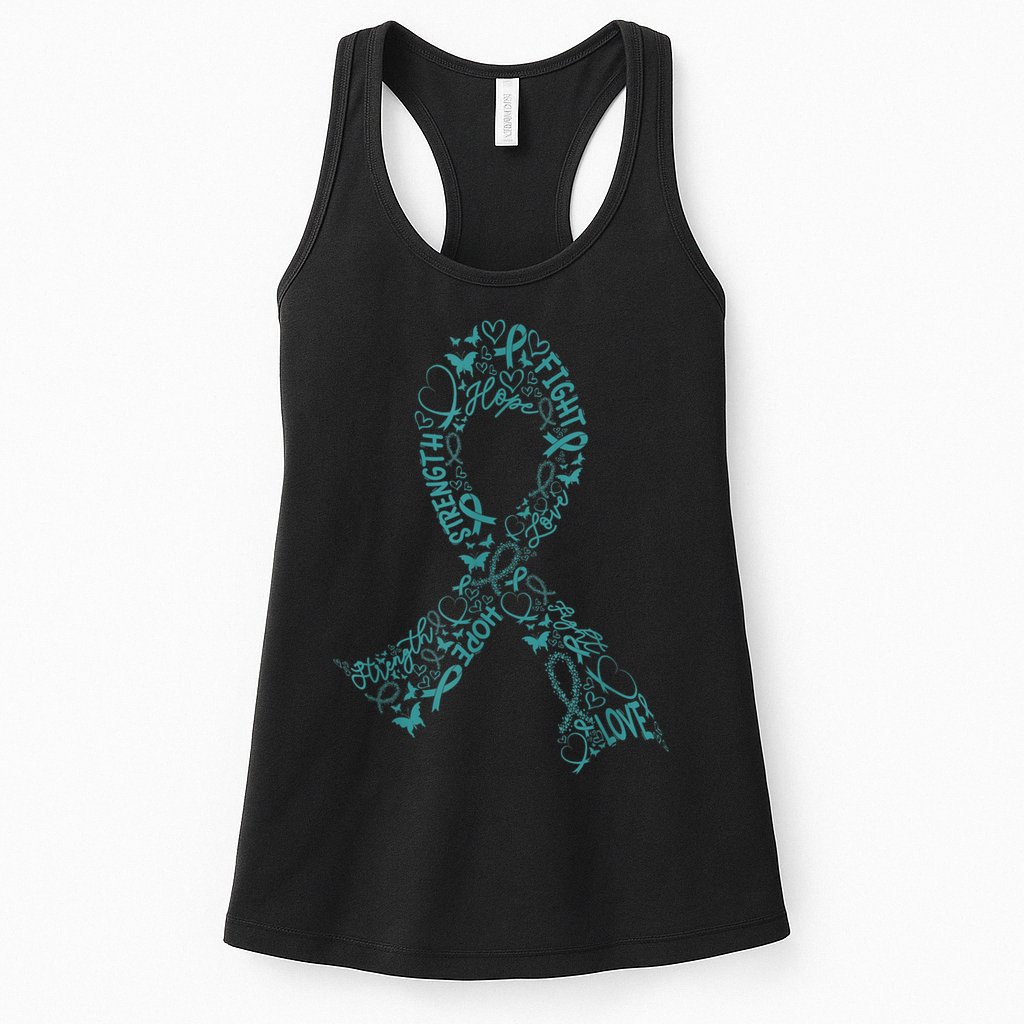Ovarian Cancer Warrior Teal Ribbon Awareness Gift Womens Tank Top