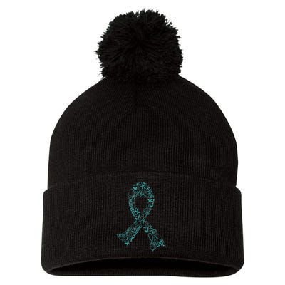 Ovarian Cancer Warrior Teal Ribbon Awareness Gift Pom Pom 12in Knit Beanie