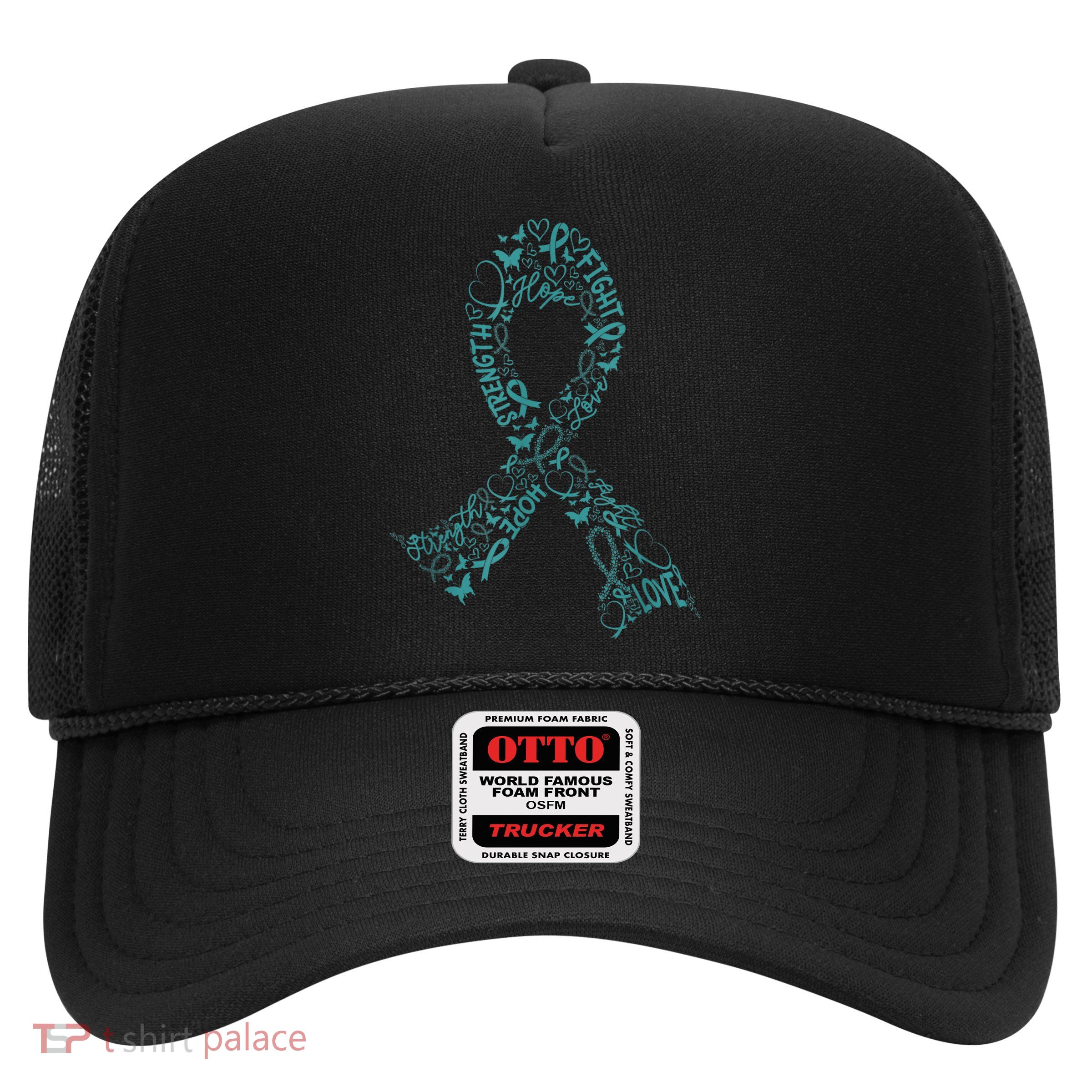 Ovarian Cancer Warrior Teal Ribbon Awareness Gift Trucker Hat