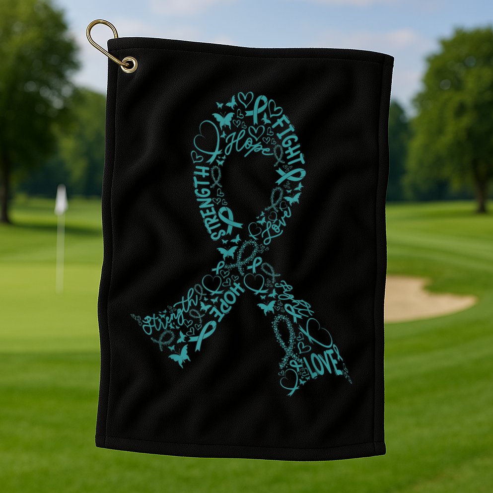 Ovarian Cancer Warrior Teal Ribbon Awareness Gift Golf Towel
