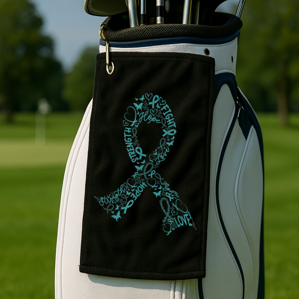 Ovarian Cancer Warrior Teal Ribbon Awareness Gift Golf Towel