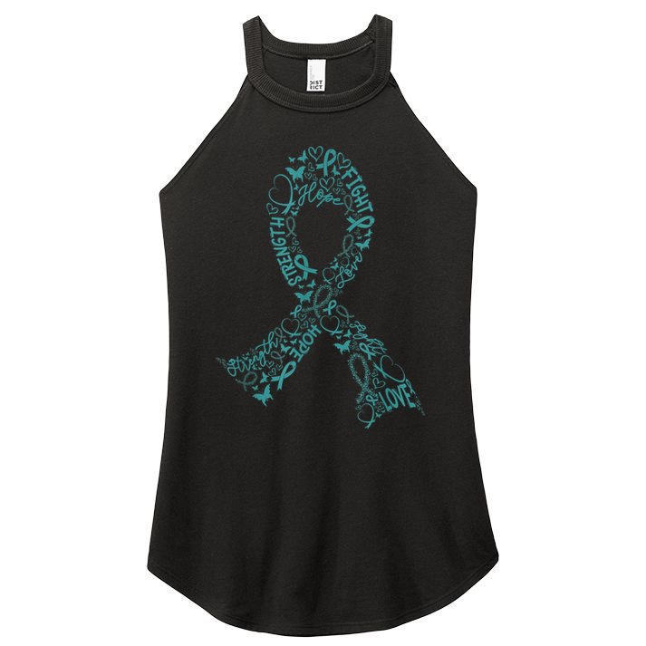Ovarian Cancer Warrior Teal Ribbon Awareness Gift Women's Perfect Tri Rocker Tank