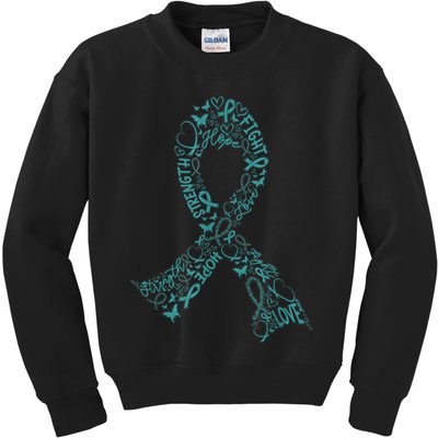 Ovarian Cancer Warrior Teal Ribbon Awareness Gift Kids Sweatshirt