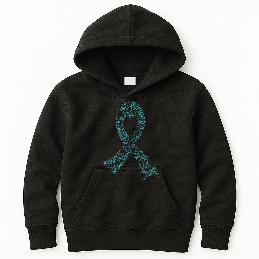 Ovarian Cancer Warrior Teal Ribbon Awareness Gift Kids Hoodie