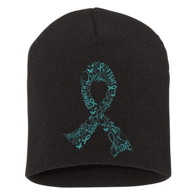 Ovarian Cancer Warrior Teal Ribbon Awareness Gift Short Acrylic Beanie