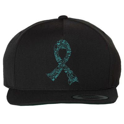 Ovarian Cancer Warrior Teal Ribbon Awareness Gift Wool Snapback Cap