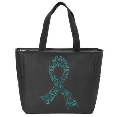 Ovarian Cancer Warrior Teal Ribbon Awareness Gift Zip Tote Bag