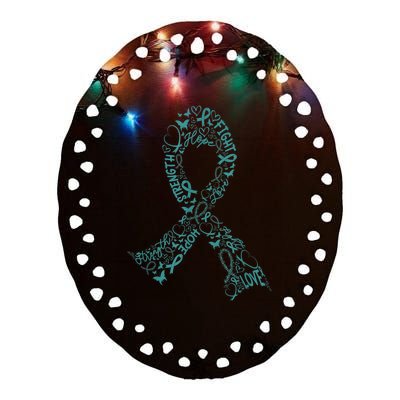 Ovarian Cancer Warrior Teal Ribbon Awareness Gift Ceramic Oval Ornament