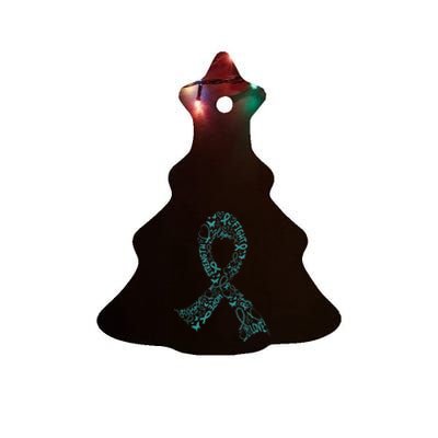 Ovarian Cancer Warrior Teal Ribbon Awareness Gift Ceramic Tree Ornament