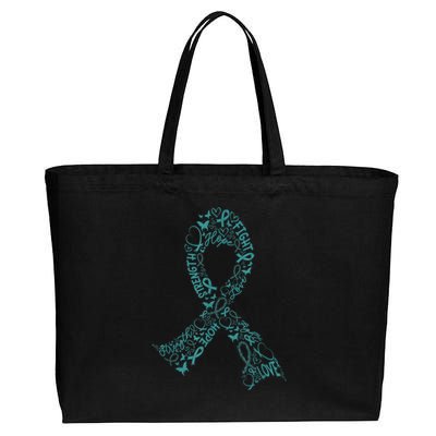 Ovarian Cancer Warrior Teal Ribbon Awareness Gift Cotton Canvas Jumbo Tote