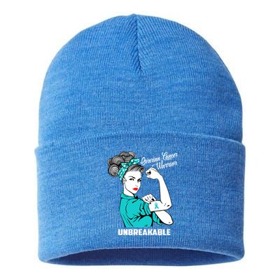 Ovarian Cancer Warrior Unbreakable Great Gift Sustainable Knit Beanie