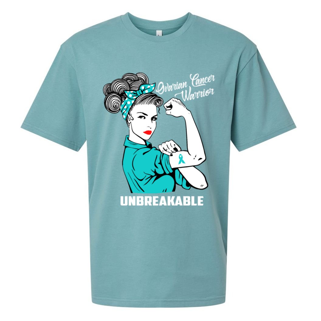 Ovarian Cancer Warrior Unbreakable Great Gift Sueded Cloud Jersey T-Shirt
