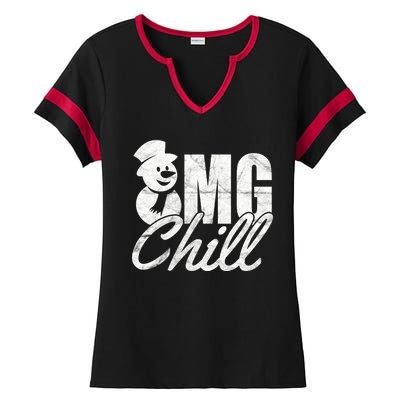 OMG Chill Winter Snowman Ladies Halftime Notch Neck Tee