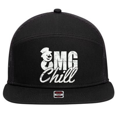 OMG Chill Winter Snowman 7 Panel Mesh Trucker Snapback Hat