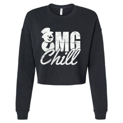 OMG Chill Winter Snowman Cropped Pullover Crew