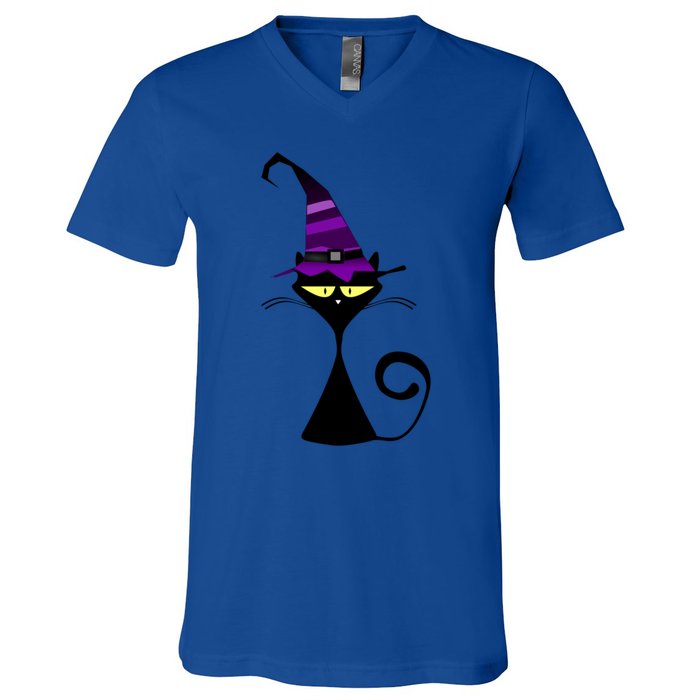 Original Cat With Wizard Hat Halloween Costume Gift V-Neck T-Shirt