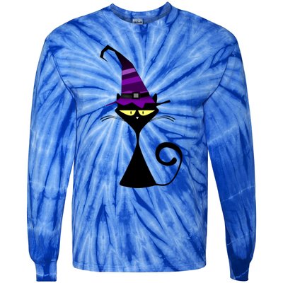 Original Cat With Wizard Hat Halloween Costume Gift Tie-Dye Long Sleeve Shirt