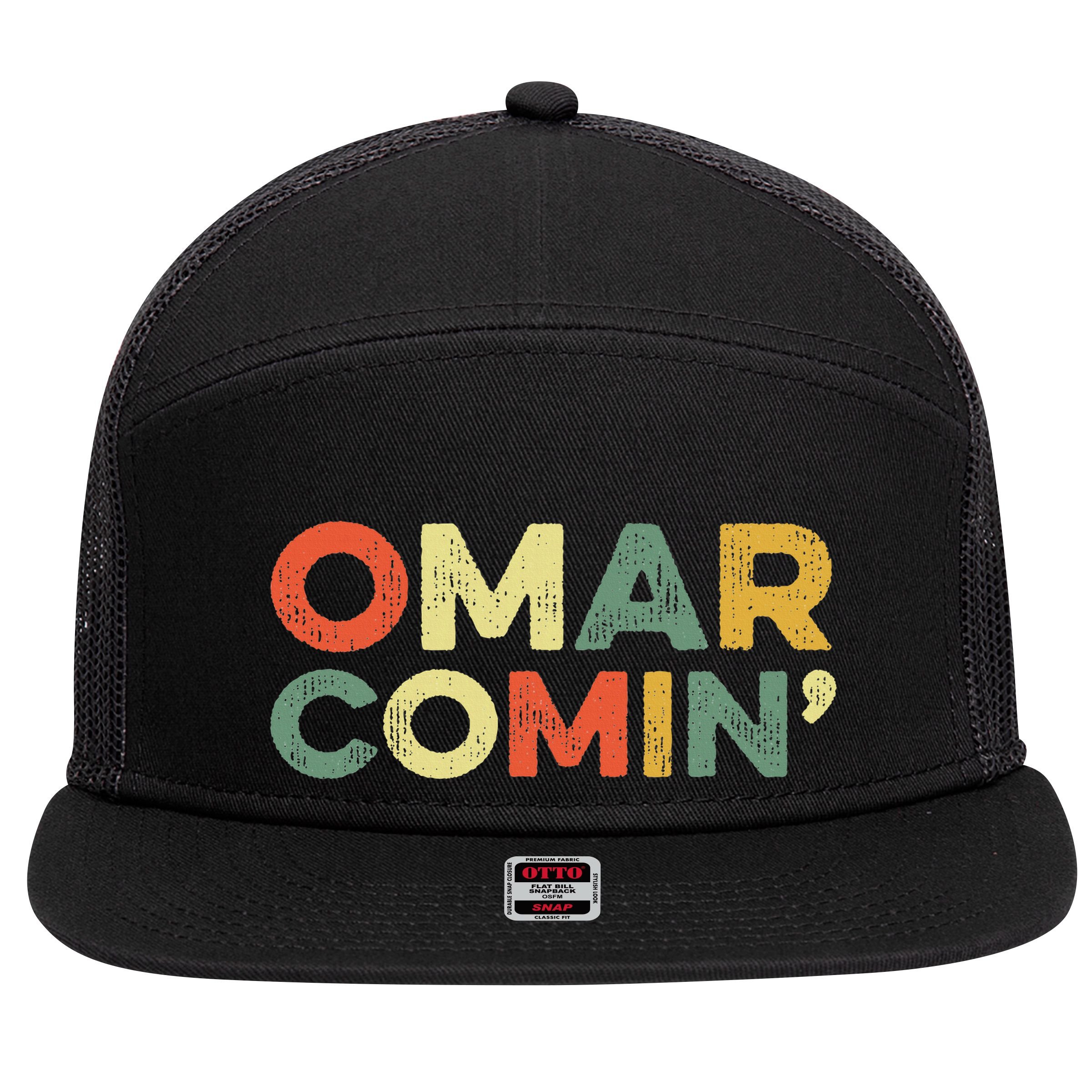 Omar Comin Wire Funny Meme Trending Popular Culture Slang 7 Panel Mesh Trucker Snapback Hat