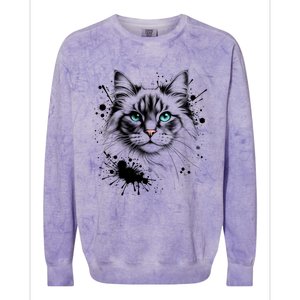 Ornate Cat With Turquoise Eyes And Paint Splash Gift Colorblast Crewneck Sweatshirt