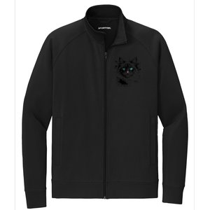 Ornate Cat With Turquoise Eyes And Paint Splash Gift Stretch Full-Zip Cadet Jacket