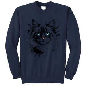 Ornate Cat With Turquoise Eyes And Paint Splash Gift Tall Sweatshirt